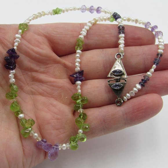 Jewelry - 17" Sterling Amethyst Peridot & Pearl Necklace